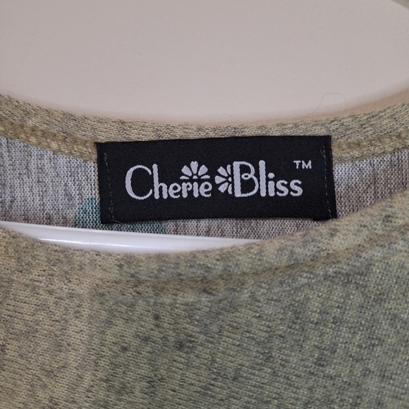 Cherie Bliss L 3/4 Sleeve Grey Butterfly Garden Ladies Cats Flower Knit Tunic - Picture 5 of 7